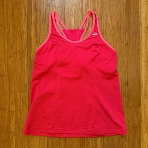 Brooks Running Womens Red pink Sleeveless athletic tank W/ Built in Bra Size XL